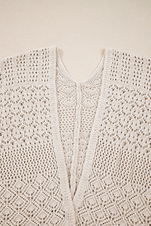 Mix Pattern Hollowed Knit Open Front Cardigan